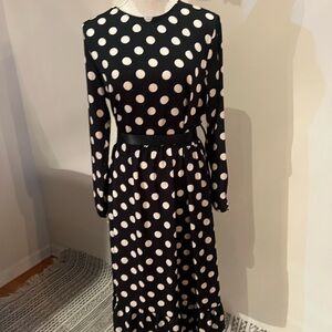 H&M Black Dress with White Polka Dots — Long Sleeve. Belt Not included